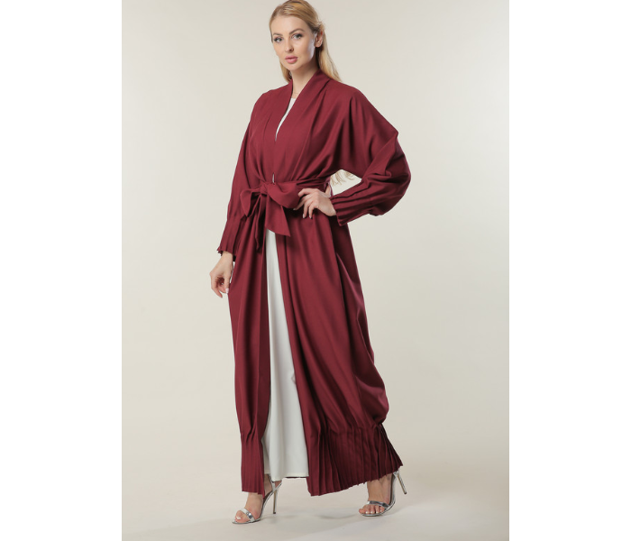 Moistreet Double XL Maroon Abaya with Pleated Hem and Sleeves - Zoom Image 2