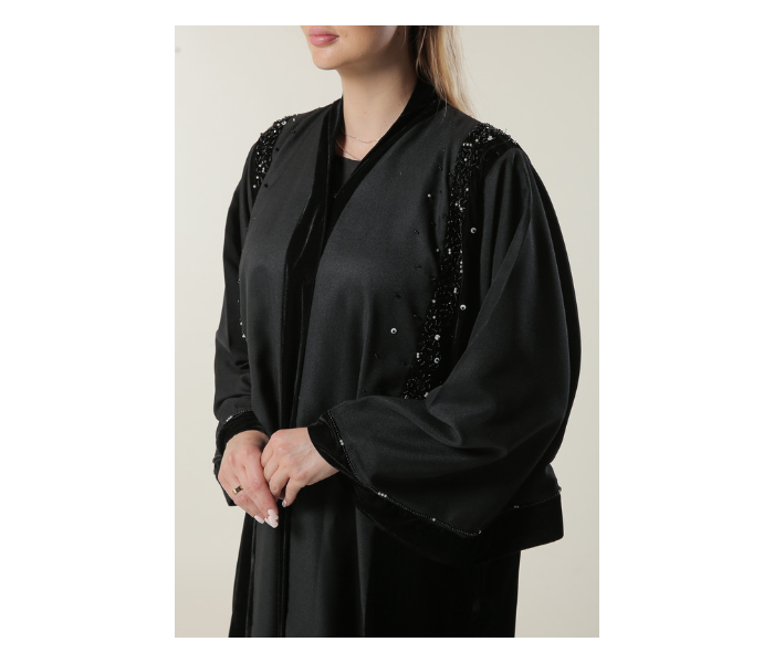 Moistreet Extra Large Black Abaya with Abstract Handwork - Zoom Image 4