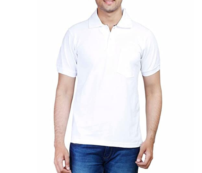 Premium Honey Comb Polo T-Shirt for Large Men - White - Zoom Image