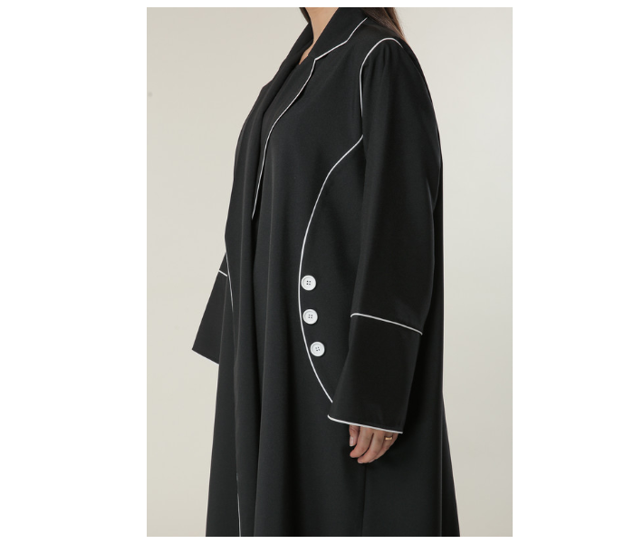 Moistreet Extra Small Black Abaya with White Pipin and Buttons Detailing - Zoom Image 4