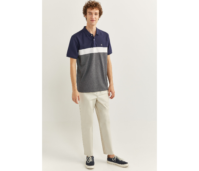 Springfield SS20 Basic Slim Fit Block Polo T-Shirt XXX-Large For Men - Navy and Grey - Zoom Image 4