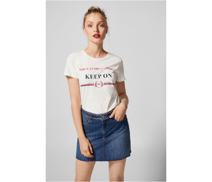 Springfield AW18 Short Sleeve Printed T-Shirt Small For Women - Cream - Zoom Image 3