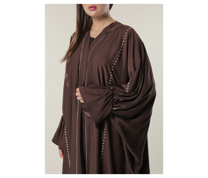 Moistreet Extra Small Brown Abaya with Contrast Threadwork - Zoom Image 4