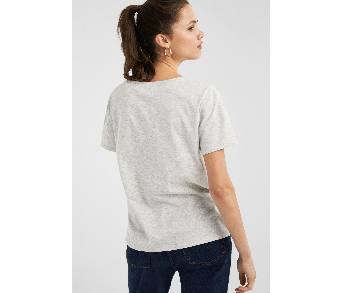 Springfield AW19 Short Sleeve Fancy T-Shirt Small For Women - Grey And White - Zoom Image 2