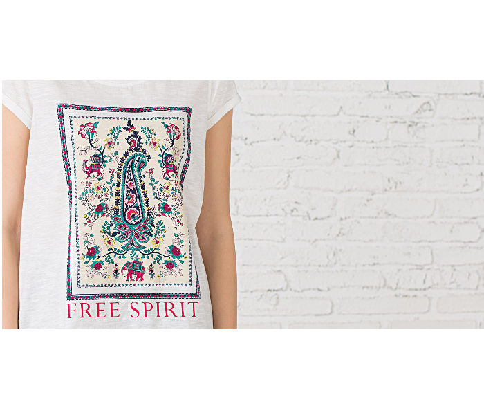 Springfield SS20 Short Sleeve T-Shirt With Free Spirit Design X-Large For Women - White - Zoom Image 3