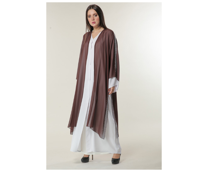 Moistreet Large White and Brown Hand Embroidered Abaya - Zoom Image 2