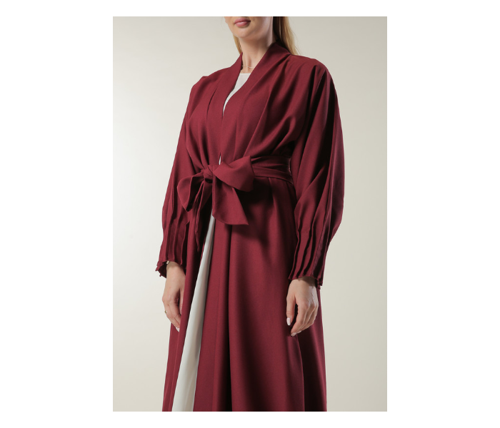 Moistreet Large Maroon Abaya with Pleated Hem and Sleeves - Zoom Image 4