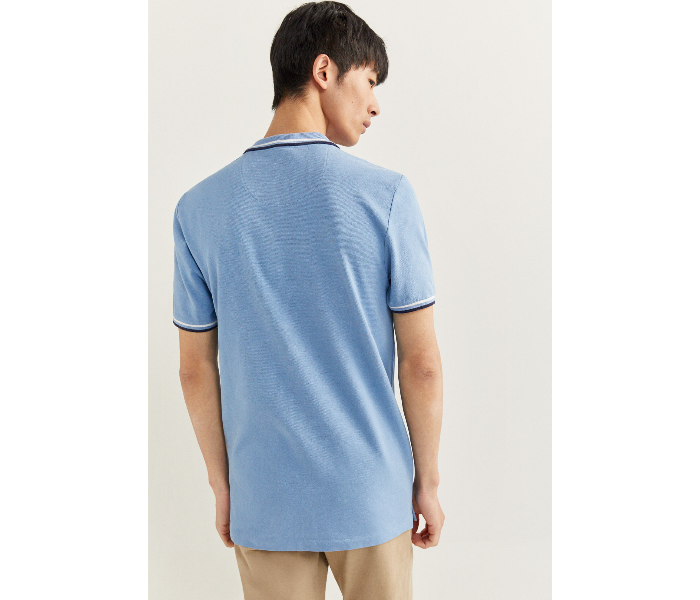 Springfield SS20 Basic Slim Fit Polo T-Shirt With Tipping Large For Men - Light Blue - Zoom Image 3