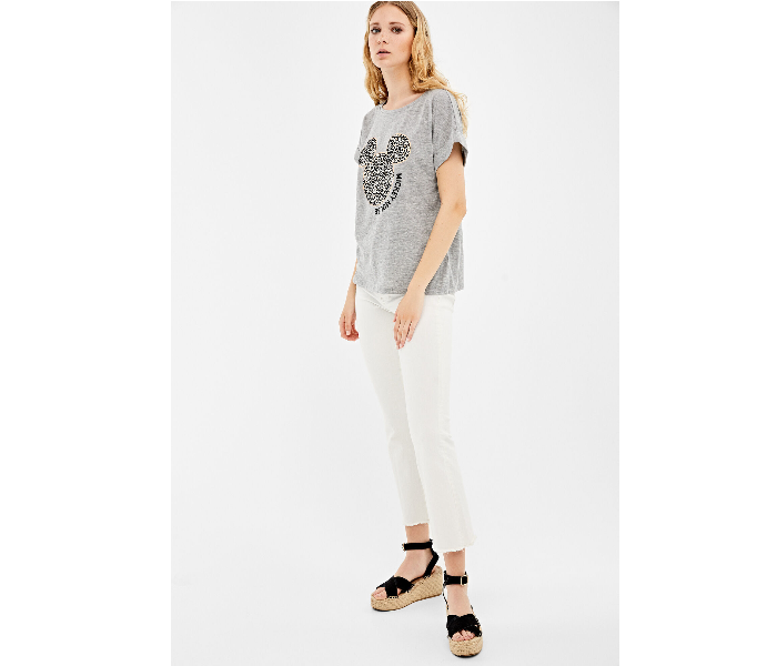 Springfield AW19 Short Sleeve Fancy T-Shirt Medium For Women - Grey - Zoom Image 2