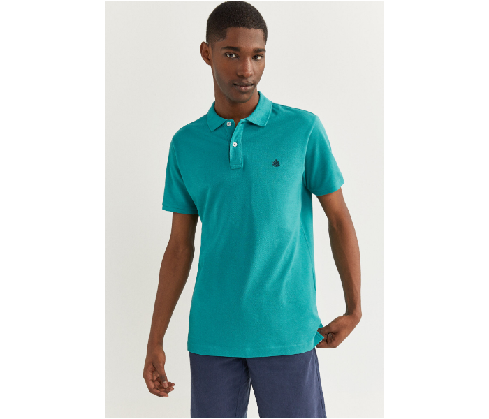 Springfield SS20 Basic Solid Slim Fit Polo T-Shirt Small For Men – Dark Cyan - Zoom Image 2