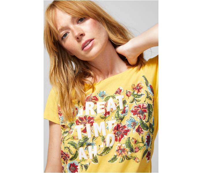 Springfield AW18 Short Sleeve Printed T-Shirt Small For Women - Yellow - Zoom Image 2