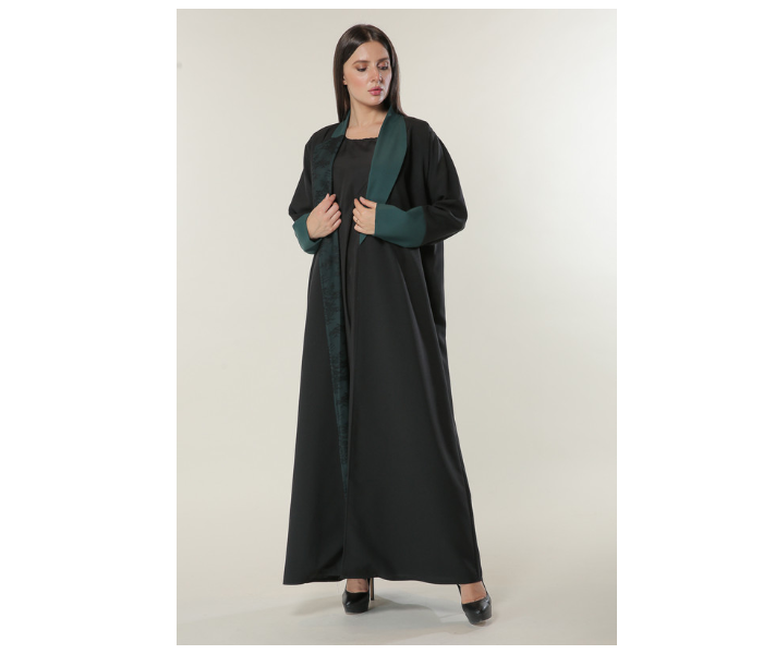 Moistreet Extra Small Black Abaya with Contrast Panels Overlaid with Net Lace - Zoom Image 1