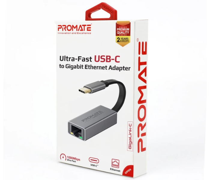 Promate High-Speed USB-C To RJ45 Ethernet Adapter - Black and Silver - Zoom Image 6