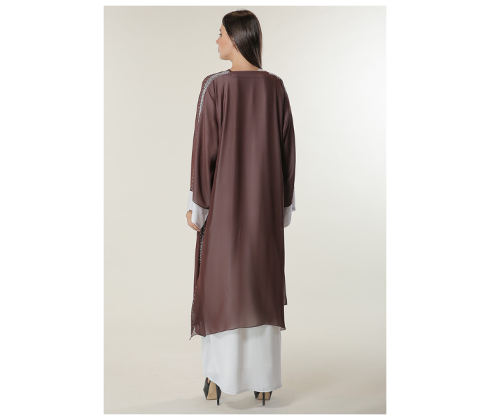 Moistreet Small White and Brown Hand Embroidered Abaya - Zoom Image 4