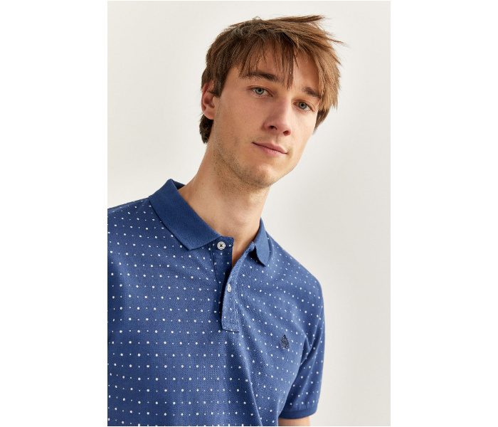 Springfield SS20 Basic Dotted Slim Fit Polo T-Shirt X-Large For Men – Medium Blue - Zoom Image 1