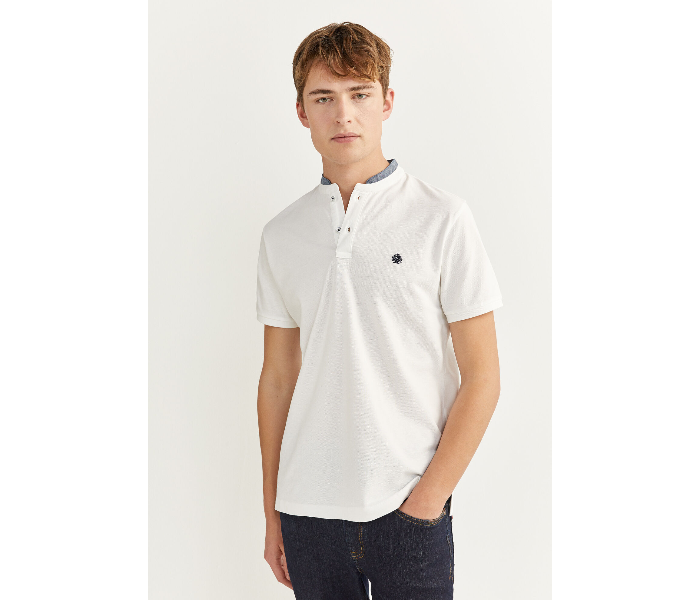 Springfield SS20 Basic Solid Slim Fit Polo T-Shirt With Double Mandarin Collar XXX-Large For Men - White - Zoom Image 1