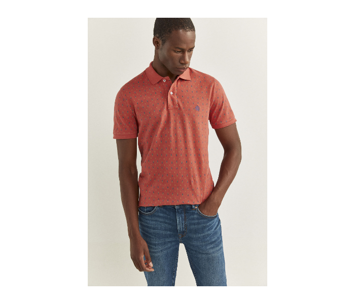 Springfield SS20 Basic Slim Fit Polo Dotted T-Shirt Large For Men – Dark Peach - Zoom Image 1