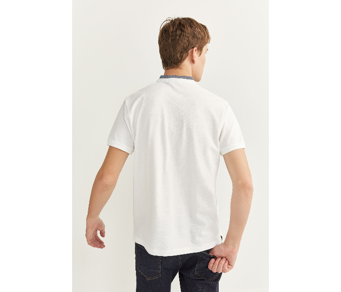 Springfield SS20 Basic Solid Slim Fit Polo T-Shirt With Double Mandarin Collar X-Small For Men - White - Zoom Image 3