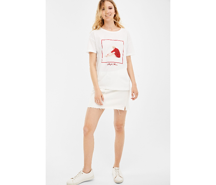 Springfield Short Sleeve Printed T-Shirt Small For Women - White and Red - Zoom Image 2