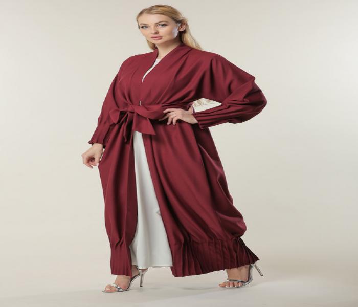 Moistreet Medium Maroon Abaya with Pleated Hem and Sleeves - Zoom Image 4