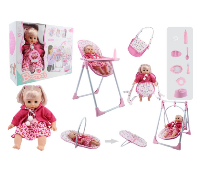 Basmah 14 Inch Girl Doll Set With Sound - Pink - Zoom Image 3