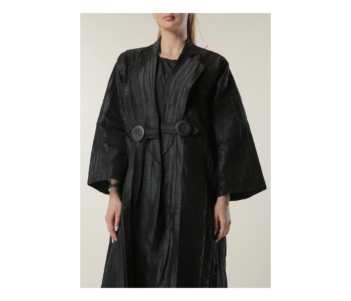 Moistreet Medium Jaquard Coat Style Abaya - Black - Zoom Image 4