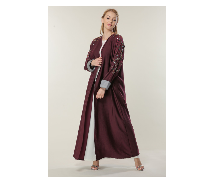 Moisteert Extra Small Maroon Abaya with Handwork - Zoom Image 1