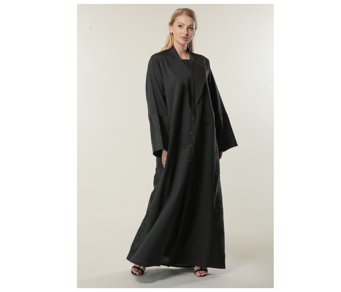 Moistreet Extra Small Black Abaya with Jaquard Panelll - Zoom Image 1