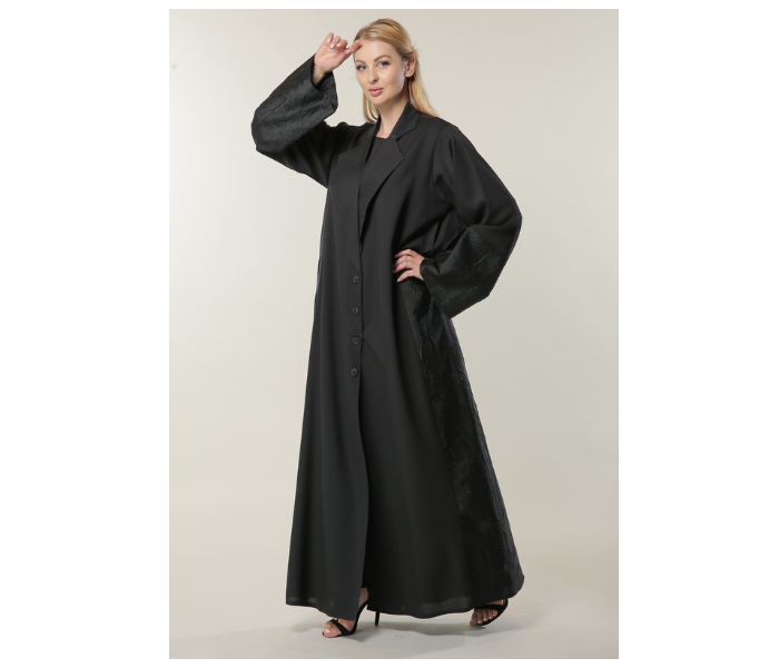 Moistreet Medium Black Abaya with Jaquard Panelll - Zoom Image 3