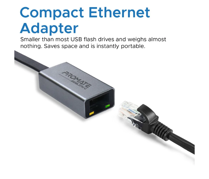 Promate High-Speed USB-C To RJ45 Ethernet Adapter - Black and Silver - Zoom Image 3