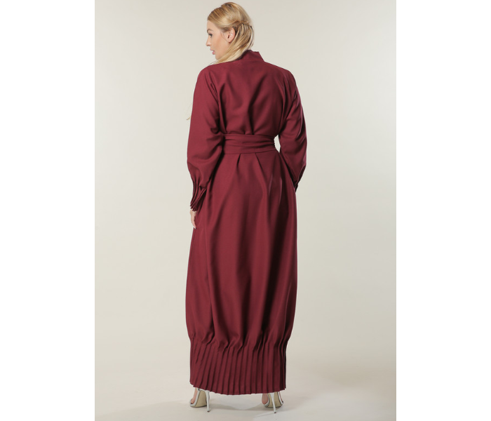 Moistreet Large Maroon Abaya with Pleated Hem and Sleeves - Zoom Image 3