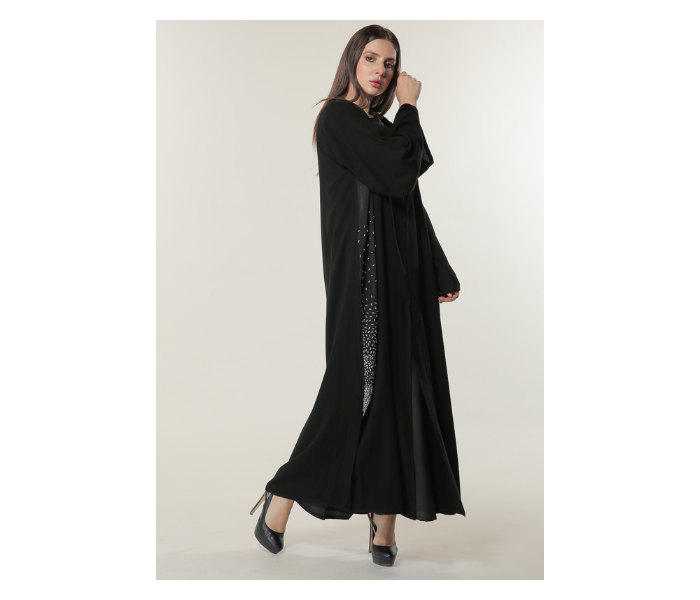 Moistreet Small Black Abaya with Handwork on Twin Panels - Zoom Image 1