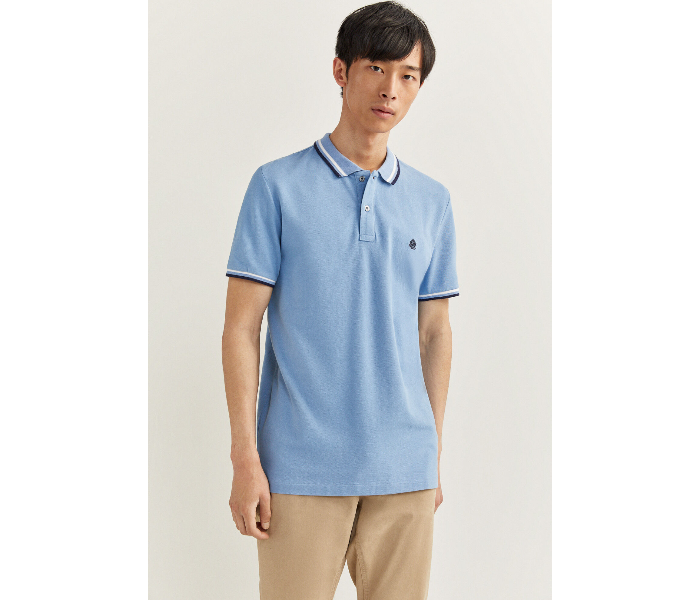 Springfield SS20 Basic Slim Fit Polo T-Shirt With Tipping X-Large For Men - Light Blue - Zoom Image 2