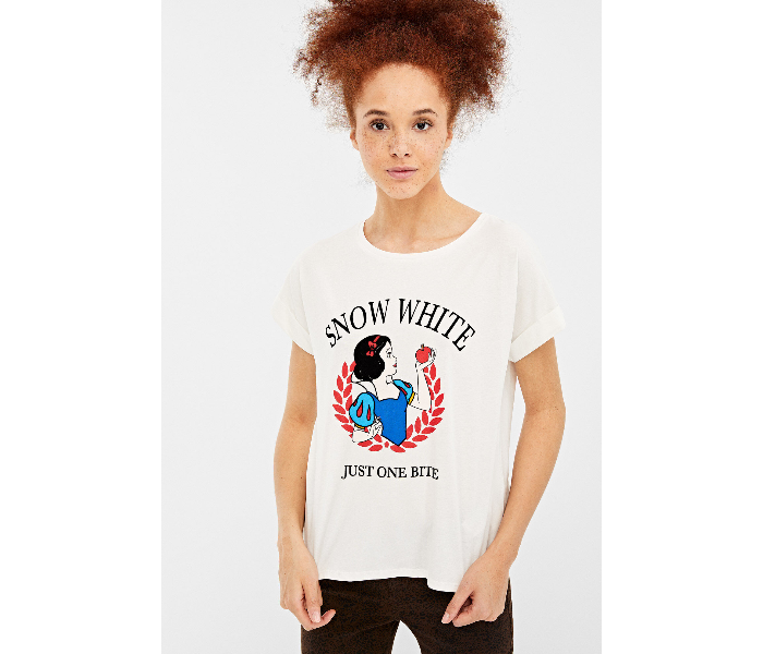 Springfield Short Sleeve Snow White Printed T-Shirt X-Small For Women - White - Zoom Image 2