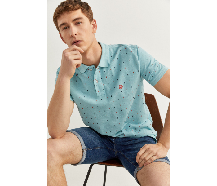 Springfield SS20 Basic Slim Fit Polo Dotted T-Shirt Large For Men - Turquoise - Zoom Image 1