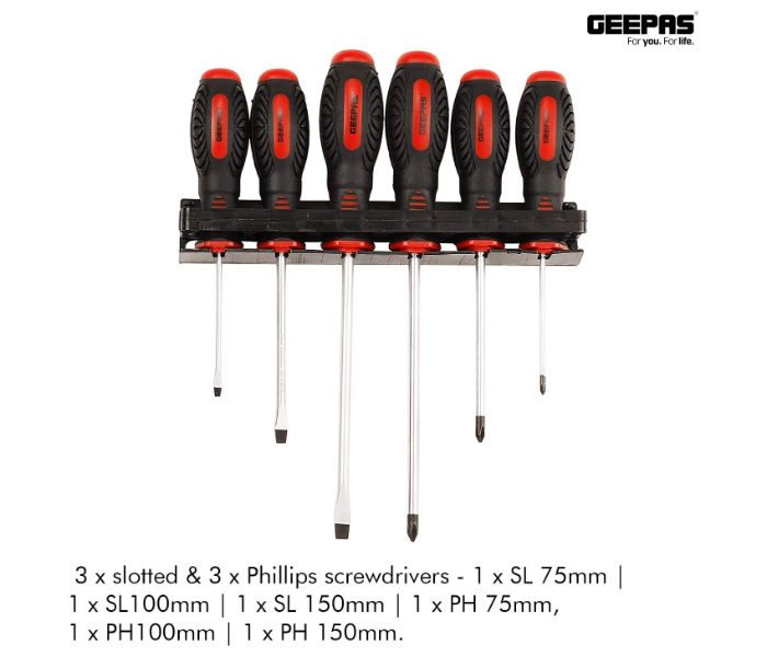 Geepas GT7631 6 Pcs Screwdriver Set Black and Red - Zoom Image 2