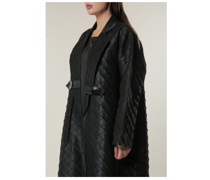 Moistreet Extra Large Black Jaquard Coat Style Abaya - Zoom Image 4