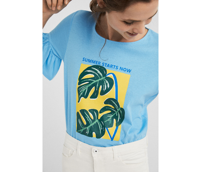 Springfield SS19 Short Sleeve Printed T-Shirt Small For Women - Blue - Zoom Image 4