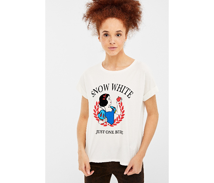 Springfield Short Sleeve Snow White Printed T-Shirt Large For Women - White - Zoom Image 2