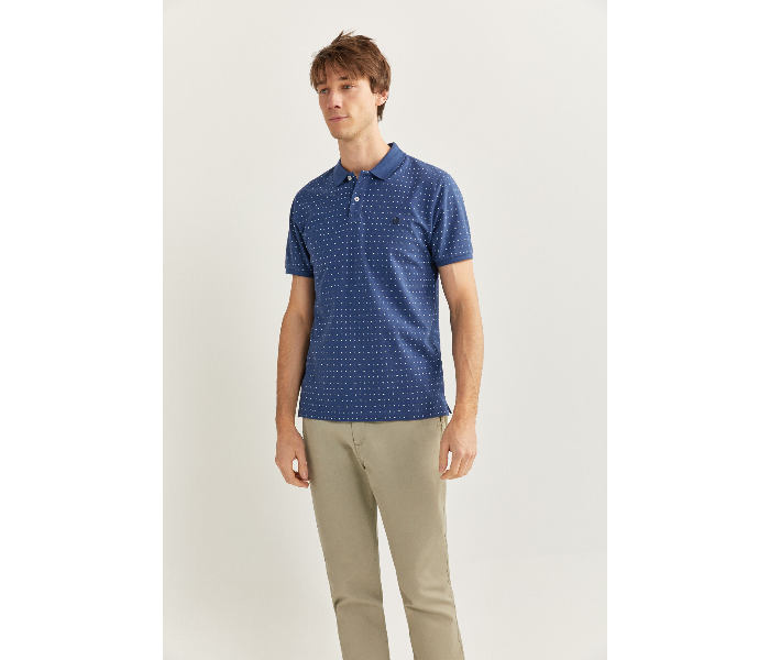 Springfield SS20 Basic Dotted Slim Fit Polo T-Shirt XX-Large For Men – Medium Blue - Zoom Image 3