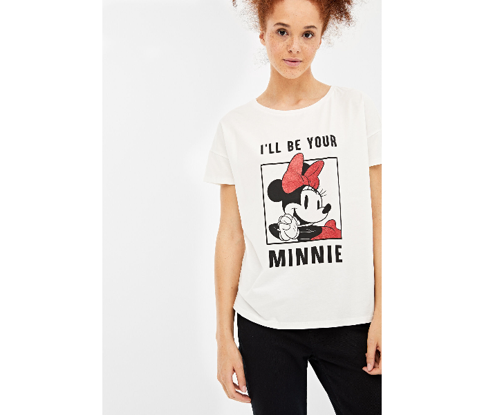 Springfield Short Sleeve Minnie Printed T-Shirt Large For Women - White - Zoom Image 1