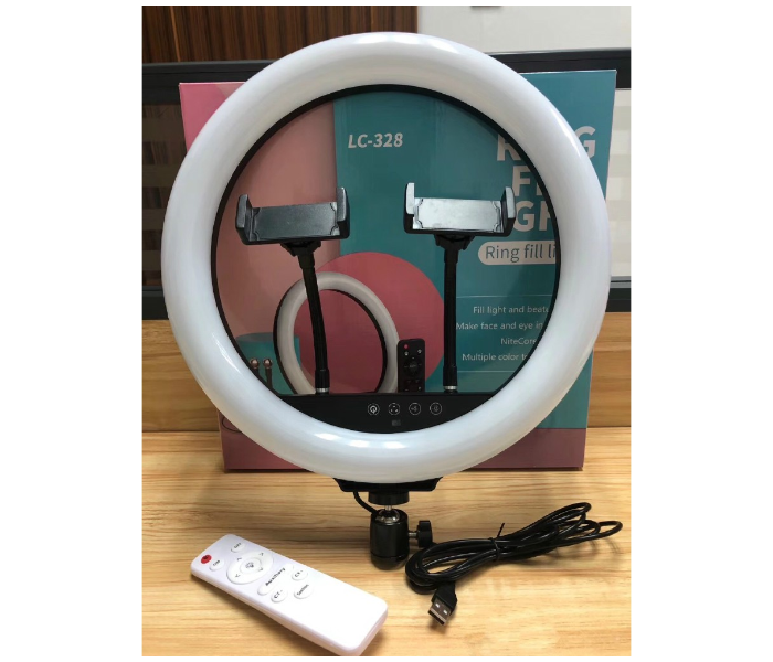 TikTok LC-328 13 Inch Ring Led Photo Selfie Beauty Light With Touch Remote Control Dual Mobile Phone Position Fill Light - Zoom Image 1