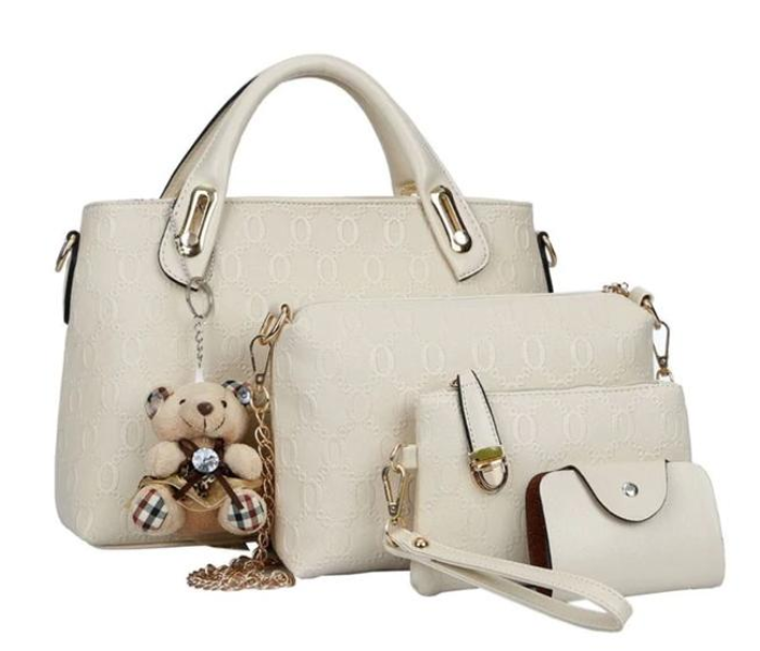 Ladies Luxury Bag 4 pcs Set with Bear JA065 - White - Zoom Image