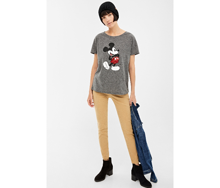 Springfield Short Sleeve Micky Printed T-Shirt Small For Women - Grey - Zoom Image 2