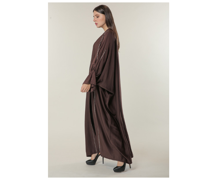 Moistreet Double XL Brown Abaya with Contrast Threadwork - Zoom Image 2