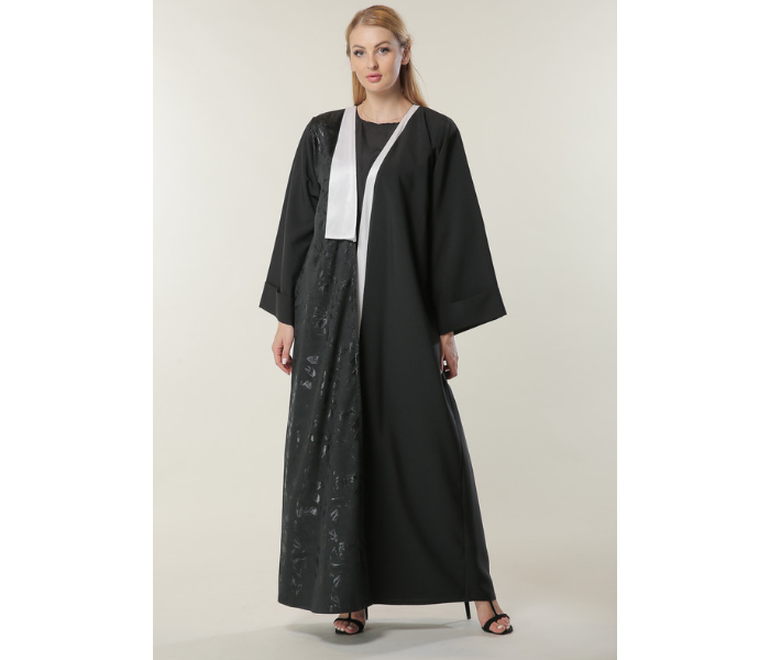 Moistreet Extra Small Black Abaya with Jaquard Panel - Zoom Image 4