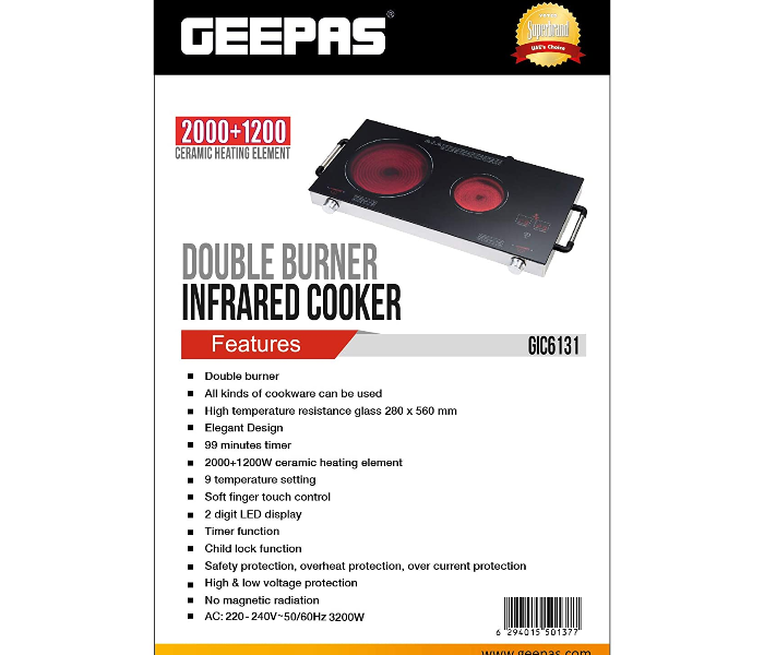 Geepas GIC6131 Double Infrared Cooker Ceramic54489