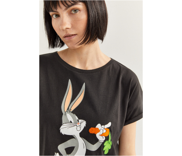 Springfield SS20 Short Sleeve Bugs Bunny Printed T-Shirt X-Small For Women - Black - Zoom Image 3