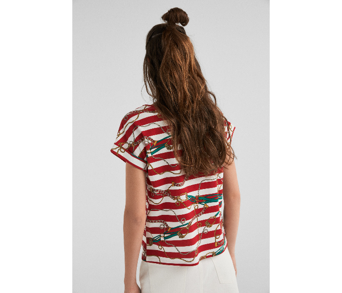 Springfield Short Sleeve Printed T-Shirt Small For Women - Red and White - Zoom Image 3