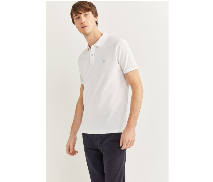 Springfield SS20 Basic Solid Slim Fit Polo T-Shirt Large For Men - White - Zoom Image 3